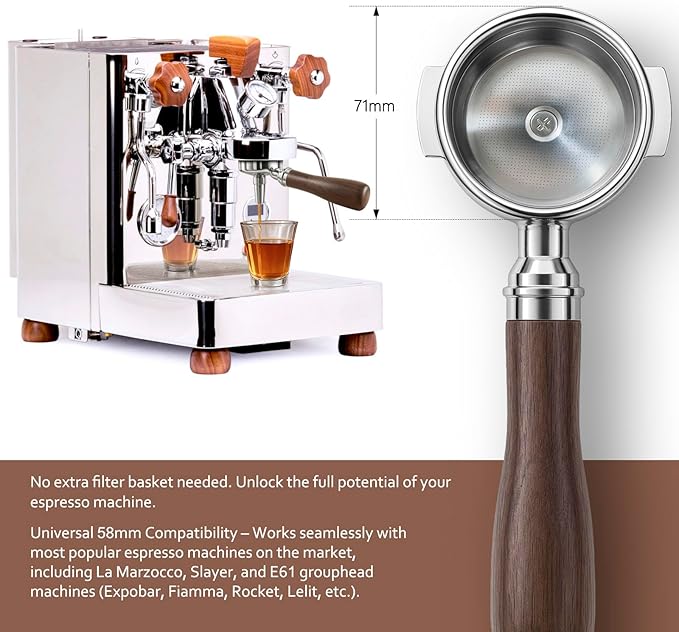 Espresso Accessories, 58mm Tea Portafilter with Premium Walnut Wood Handle Fits for E61 Group Head, La Marzocco and more