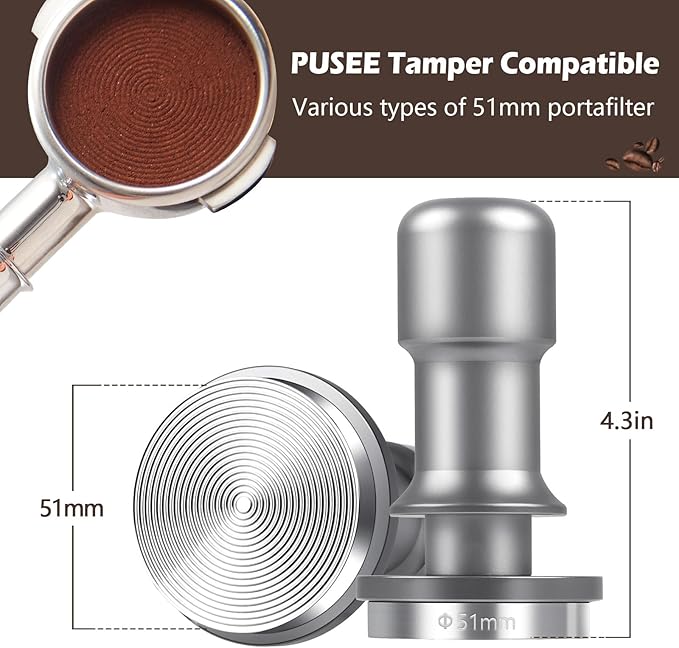 PUSEE 51mm Espresso Coffee Tamper,Premium 30lb Calibrated Espresso Tamper Upgrade Coffee Tamper with Spring Loaded, Stainless Steel Ground Tamper for Barista Home Coffee Espresso Accessories