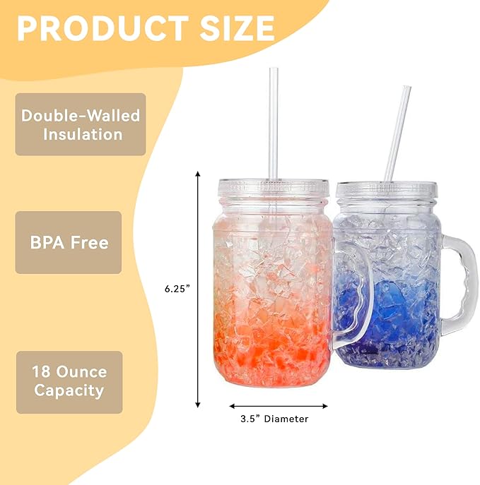 Lily's Home Old Fashioned Glasses with Lids Straws and Handles, 16 oz Set of 4 – Clear Acrylic Tumbler Cups with Color Accents, Reusable Party Drinkware for BBQ, Poolside, Outdoor Events & Home Bar