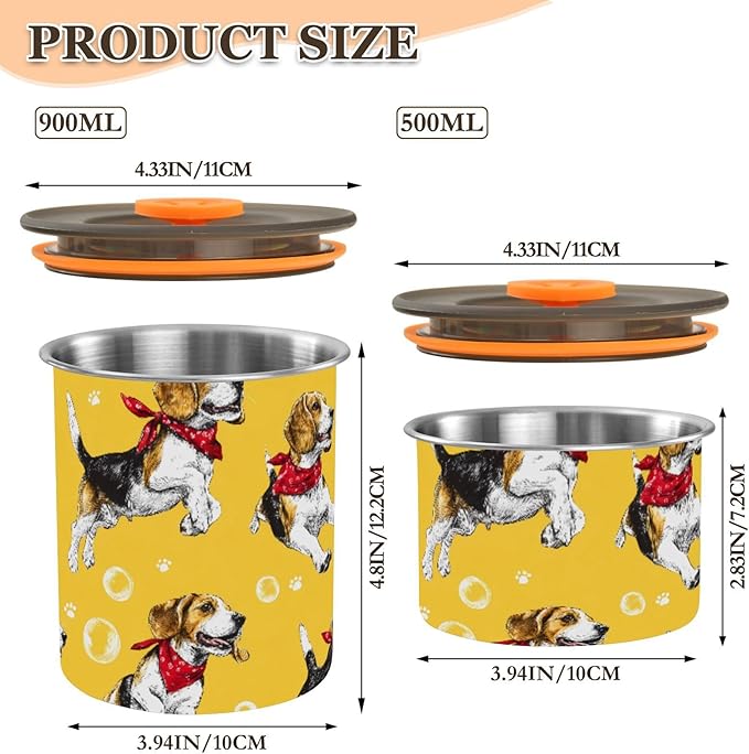 ALAZA Beagle Dog Kitten Cats Airtight Coffee Bean Canister Customed 900ml Food Storage Containers with Lids For Gournd, Tea, Sugar, Flour, Rice, Cereal, Candy Cookie Jar