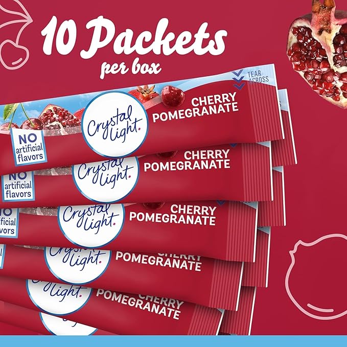 Crystal Light On The Go Antioxidant, Natural Cherry Pomegranate, 10-Count Boxes (Pack of 3)