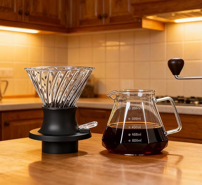 BeeCa Clever Coffee Dripper, Glass Coffee Maker with One-Switch Control for French Press & Drip Styles, Beginner-Friendly All-in-One Brewing System, Includes Paper Filters (Size 02)
