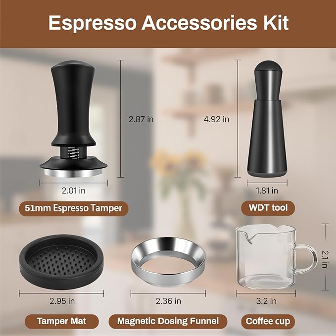 58mm Espresso Accessories Kit - 58mm Tamper and 4 OZ Espresso Cups Set of 2 - Suitable for 58mm bottomless portafilter - WDT Tool Dosing Funnel Espresso Machine Accessories Distribution Tool