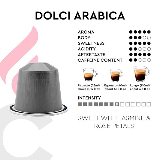 CARRARO 1927 Dolci Arabica - 100 Aluminum Espresso Pods Compatible with Nespresso Original line - Intensity 8/14, Medium Roast 100% Arabica Espresso Capsules Made in Italy