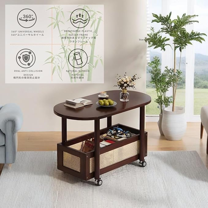 Small Coffee Bar Cart with Storage, Coffee Table Station Organizer, 2-Tier End Table for Home Buffets & Sideboards, Office Station for Kitchen, Entryway, Living Room(60x48cm(23.6x18.9in))