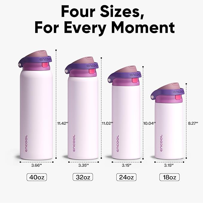 ENCOOL Leakproof Insulated Water Bottle with Straw Dual-Sip Water Bottle Bag-Safe Design for Work, Commute & Gym – Keeps Drinks Cold All Day, 18 oz, Purple Cabbage