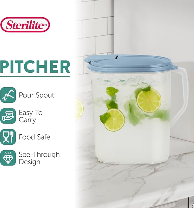Sterilite Plastic Hinged Pitcher with Comfort Grip Handle, 1 Gallon, 24 Pack