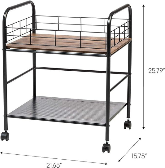 IRIS USA, Inc. 2-Tier Kitchen Storage Rolling Cart with Lockable Caster Wheels, Coffee Cart, Pantry Rack, Home Bar, Serving Cart, Rustic Brown