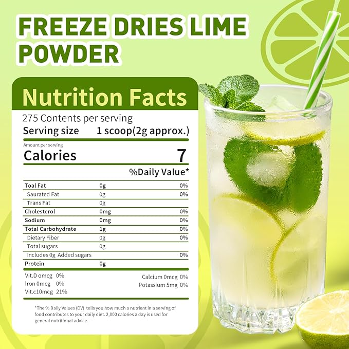 Lime Powder Freeze-Dried Lime Juice Flavor 1.25 lb Rich in Vitamin C | Natural Fruit Powder | No Sugar & Additives Great for Drinks, Smoothies, Beverages & Cooking, Additive Free