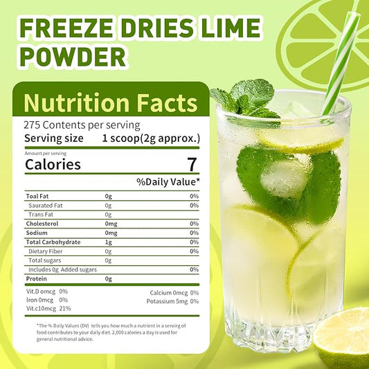 Lime Powder Freeze-Dried Lime Juice Flavor 1.25 lb Rich in Vitamin C | Natural Fruit Powder | No Sugar & Additives Great for Drinks, Smoothies, Beverages & Cooking, Additive Free