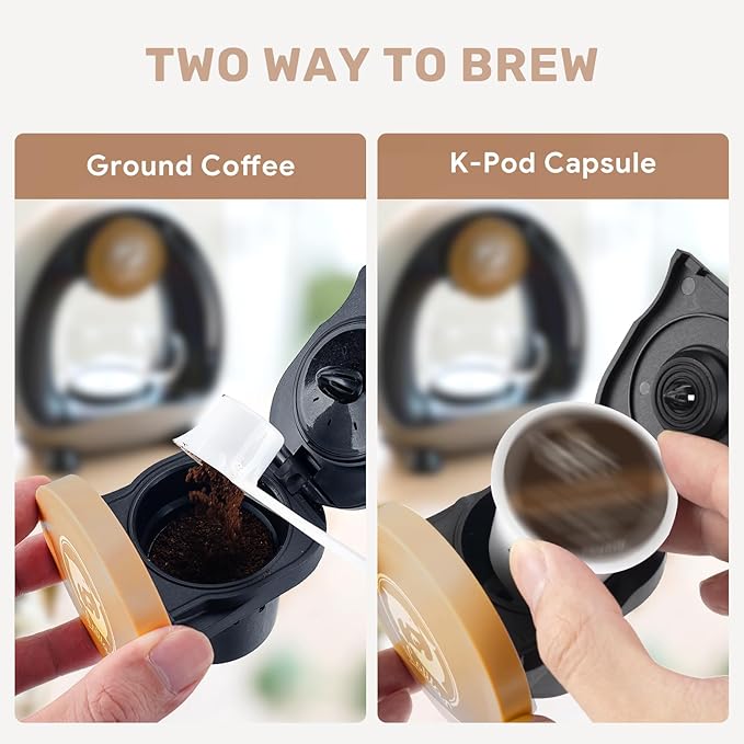 2-in-1 Coffee Maker, Fast Brew in 1.5mins, Single Serve Coffee Machine Compatible with K-Cup Pods & Ground Coffee, 1400W 20s Preheat, Compact for Home,Small Place,Office & RV, 8oz,Dark Grey
