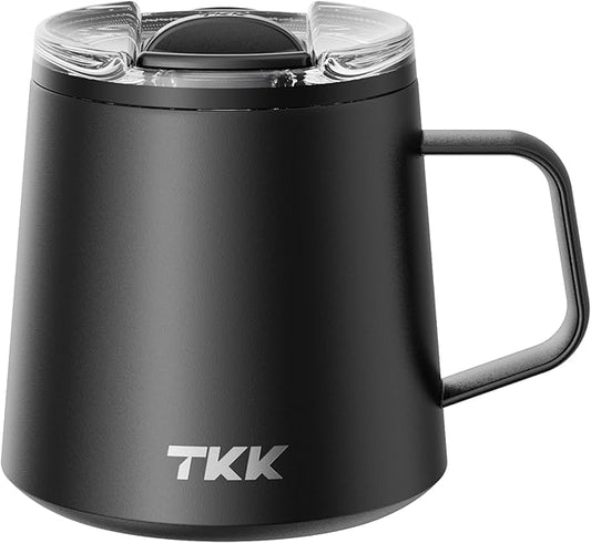 TKK 12 oz Insulated Coffee Mug with Handle Ceramic Coating Detachable Slider Lid Stainless Steel Tumbler Double Wall Vacuum Travel Cup
