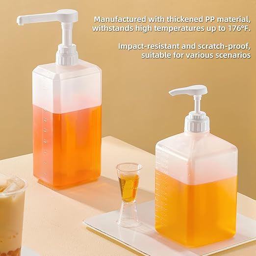 Large Capacity Syrup Dispenser for Coffee Bar High Temperature Resistant, 54oz 1600ml PET Syrup Bottle w Measuring Cup and Funnel, Dispenser Bottle w Upgraded Pump