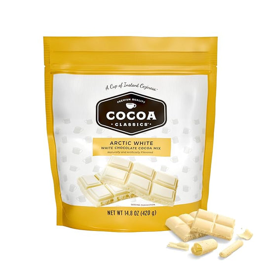 Cocoa Classics Arctic White Cocoa Mix, Hot Chocolate, Made with Nonfat Milk, Just Add Hot Water, Make Hot or Iced Cocoa, Gluten Free, 14.8 oz Pouch (Pack of 1)