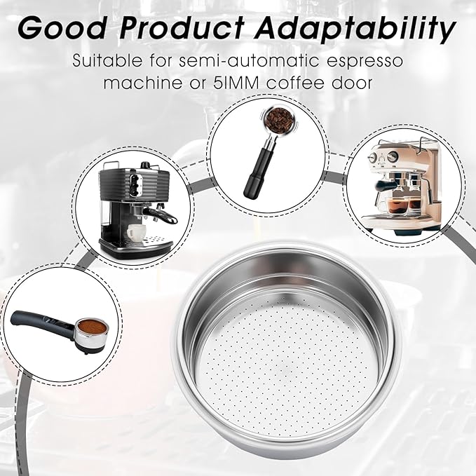51mm Portafilter Basket, Double Layer Stainless Steel Coffee Filter, Double Cups 51mm Porous Filter for Coffee Machine Replacement Accessories, 2 Cups Capacity