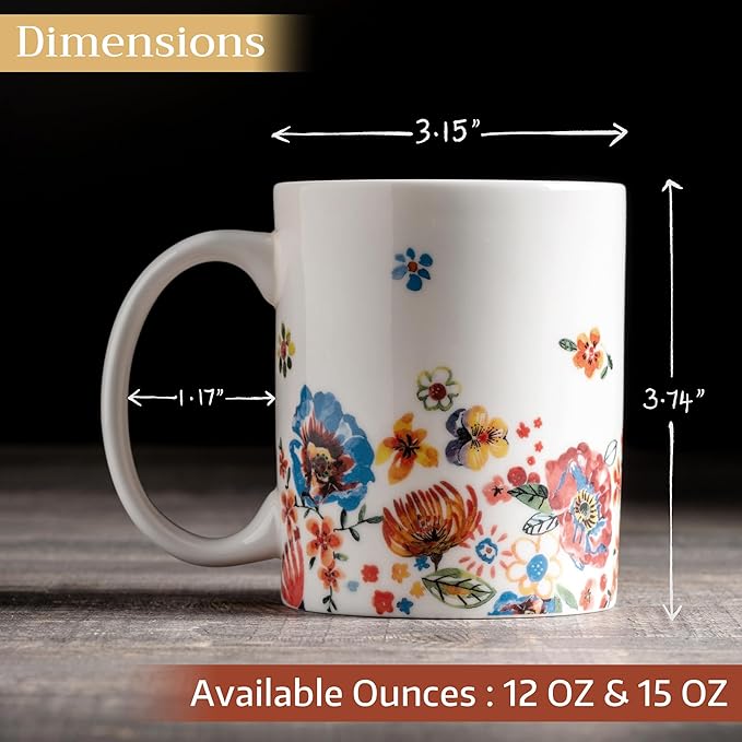 Maison d' Hermine Coffee Mug with Handles Fine Bone China Mugs Pack of Two Tea Cups for Hot Beverages Cappuccino Latte Home Restaurant Office Perfect for Gift (Happy Florals - High Summer, 12 Ounce)