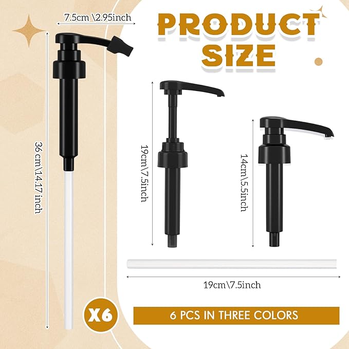 Nuogo Coffee Syrup Pump Compatible with Monin 750ml (25.4 Fl Oz) Glass Bottles Flavor Syrup Pump Dispenser with Tip Covers(6 Pcs,Multicolored)