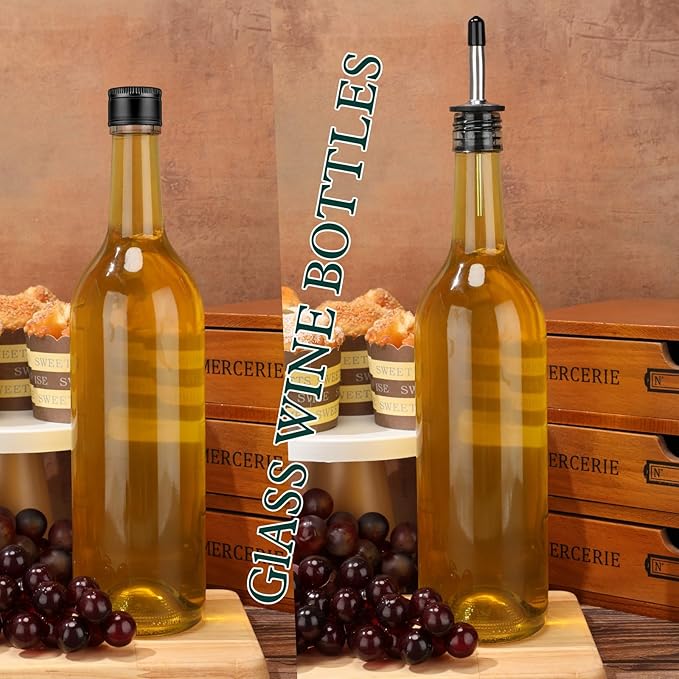 Maxdot 2 Pcs Long Neck Bottle with Pourer 750ml Glass Liquor Bottle juice Pour Bottles Syrup Bottles Glass for Home Wine Liquor Juice Making Wedding Anniversary Party