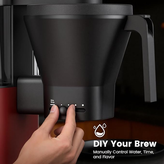 Kismile 8-Cup Drip Coffee Maker,Rapid Heating System for Seconds Brewing,Automatic Pour Over Coffee Machine,Detachable Water Tank,Dishwasher Safe,Adjustable Flow Control,Hot & Iced,Red
