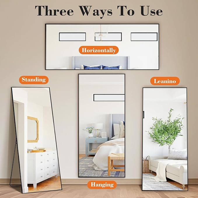 NEWBULIG Full Length Mirror, Upgraded Body Wall Mirrors with Shatter-Proof Glass, Floor Standing Mirror, Home Wall Decor