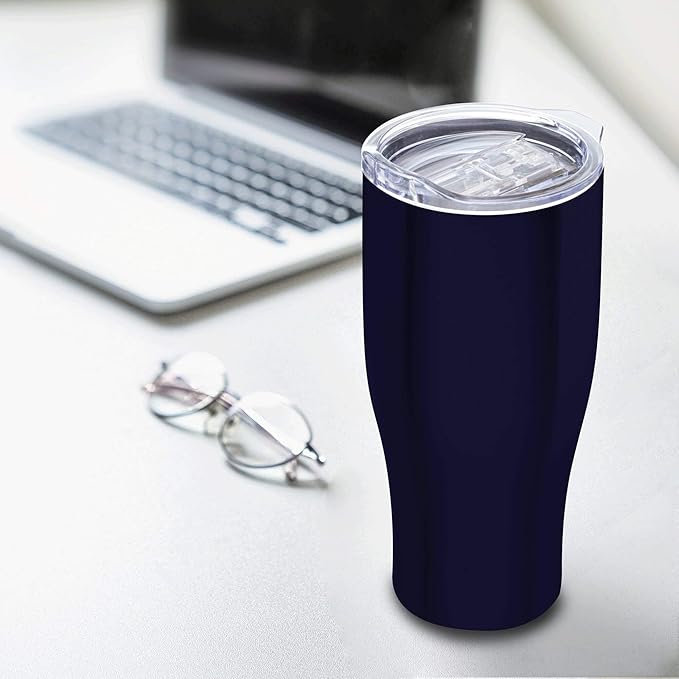DISCOUNT PROMOS 10 Stainless Steel Grip Travel Mugs Set, 27 oz. - Vacuum Insulated, Plastic Lid - Blue