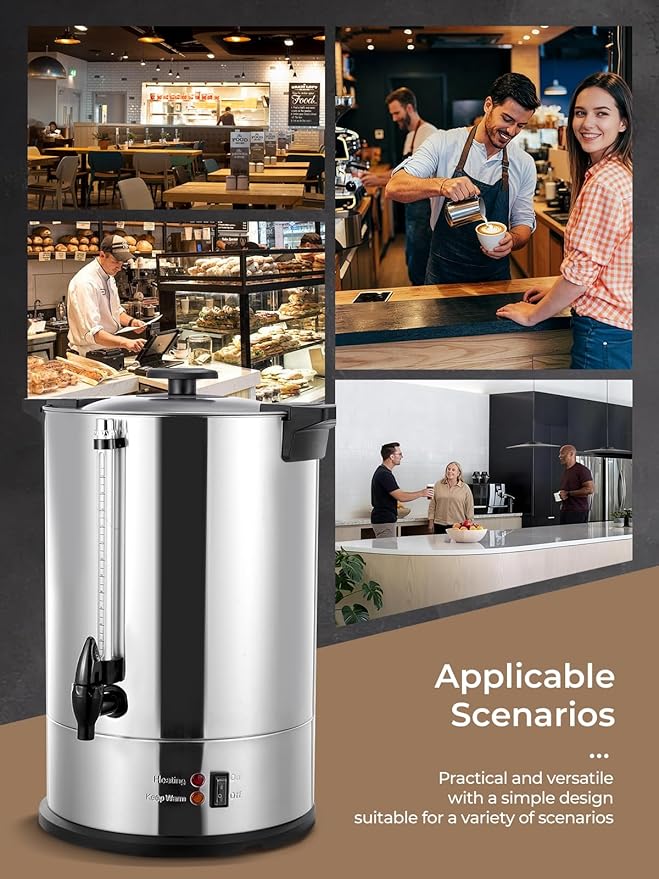 FOHERE Coffee Maker 150 Cups Commercial, Coffee Urn 15 L/3.96 Gal Electric Hot Beverage Dispenser with Dripless Faucet, 1500W Power Quick Brew, Stays Hot for Coffee & Beverage, Catering, Party