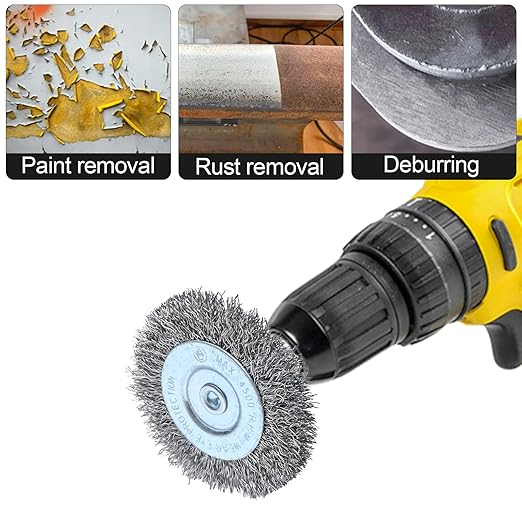 Hiqalty 4pcs 3 Inch Stainless Steel Wire Wheel Brushes Kit for Drill with 1/4-Inch Hex Shank (4)