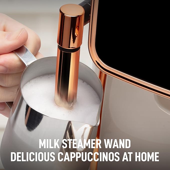 Zulay Kitchen Magia Clasica Automatic Espresso Machine with Built-In Grinder, Touch Panel Coffee Maker, Steam Wand Milk Frother, Adjustable Strength, Self-Cleaning, Cream & Copper