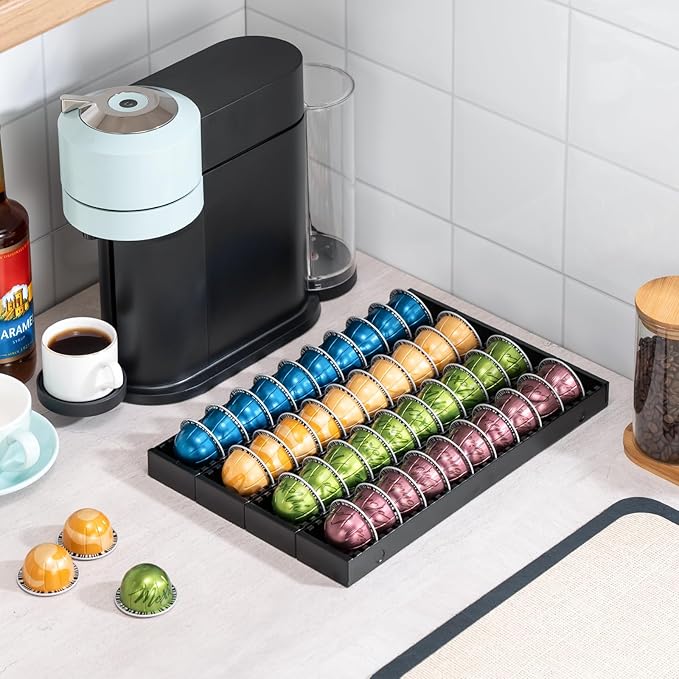 Nespresso Pod Holder Drawer Organizer | Magnetic Modular Design | Black Metal | 4 Pack