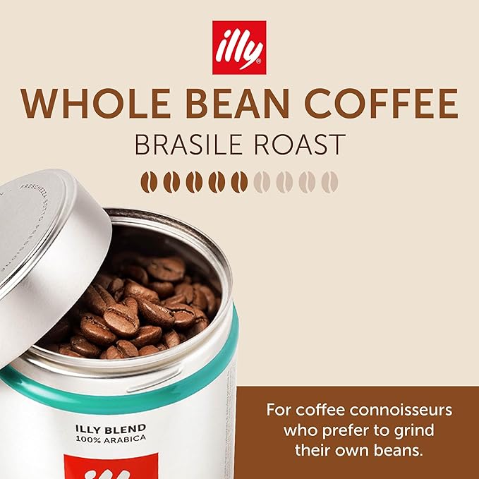 illy Whole Bean Coffee, Brasile Regenerative Agriculture Medium Roast, 100% Arabica, Premium Italian Coffee, Ideal for Espresso, Drip, Moka and French Press Brewing, 8.8oz, 6 Pack