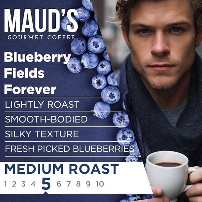 Maud's Blueberry Flavored Medium Roast Ground Coffee, 2 Bags (40oz), 100% Arabica Coffee, 104 Servings