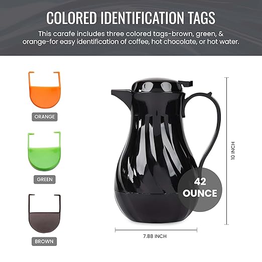 OCS Parts Set of 3 Easy Pour Thermal Coffee Carafes | 10-Inch Insulated Hot and Cold Beverage Pitcher Server for Coffee, Tea, Hot Chocolate and Water | 42-Ounce | Black