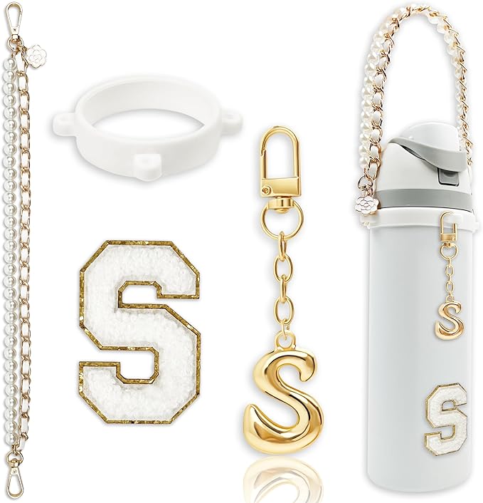 Letter Handle Strap Accessories with Cute Initial Charm Compatible with Owala Water Bottle 24oz 32oz 40oz Owala Kids