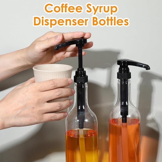25 oz Syrup Bottles with Pump Long Neck Bottles Plastic Syrup Pump Dispenser for Coffee Bar Accessories Home Party(6 Pcs)