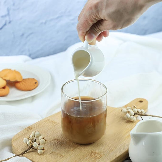 CHOOLD 2 pcs Mini Ceramic Creamer with Handle, Coffee Milk Creamer Pitcher - White - 1.5 oz