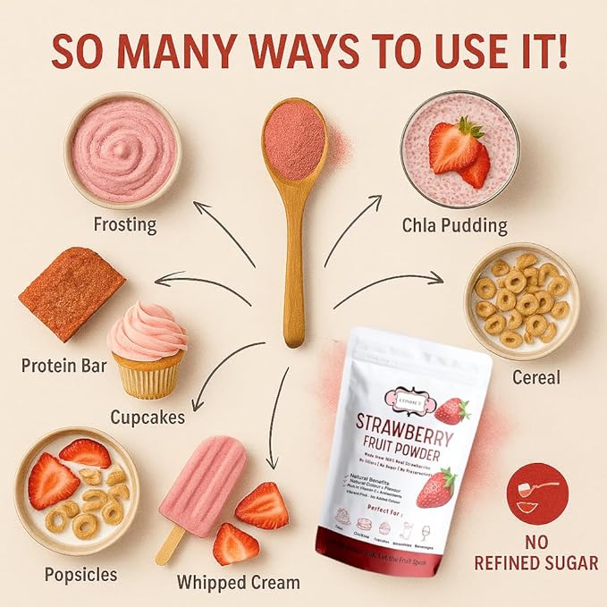 Confect Strawberry Powder | Pure & Natural Fruit Powder for Smoothies, Baking, Beverages, Juices & DIY Recipes | Vegan, Gluten-Free, No Added Sugar – 1 LB