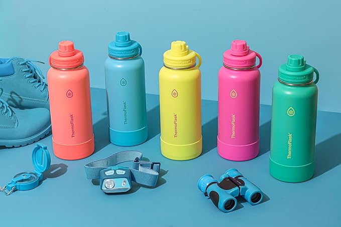 ThermoFlask 32 oz Double Wall Vacuum Insulated Stainless Steel Water Bottle with Spout Lid, Vivid Blue