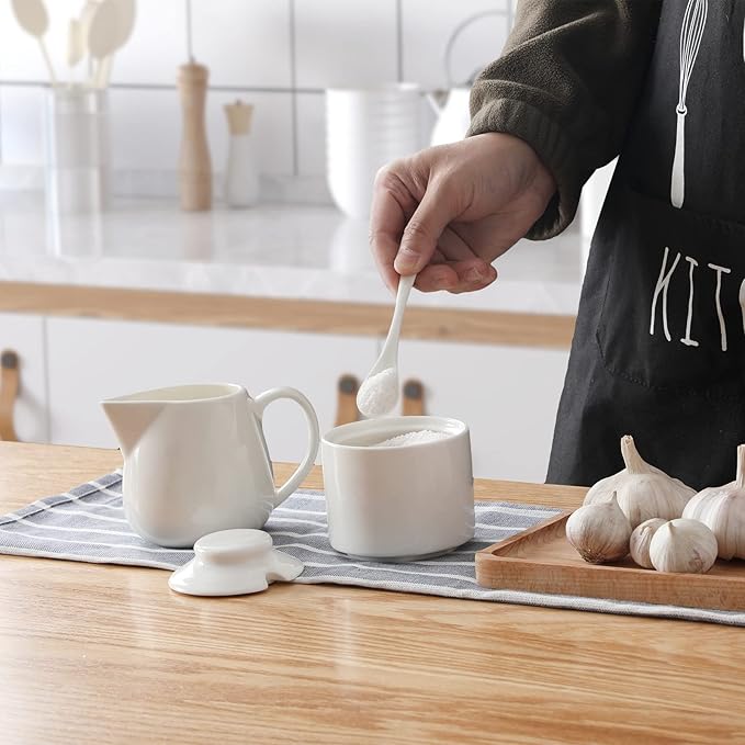 ONTUBE Ceramics Creamer,Porcelain Coffee Milk Creamer Pitcher with Handle for Home and Kitchen - 10 oz (White)