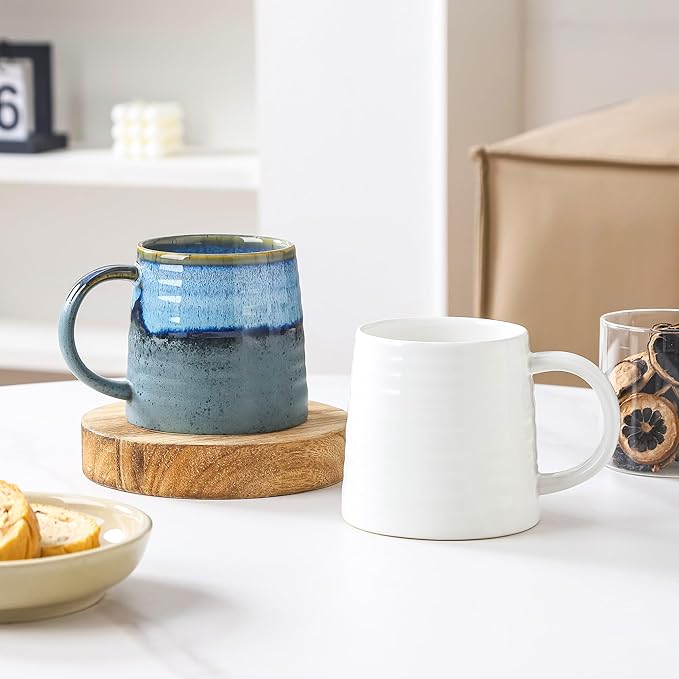 Large Ceramic Coffee Mug, Handmade Pottery Mugs, Tea Cups with Big Handle for Office and Home, 15.5 oz, Dishwasher and Microwave Safe (Rock Green)
