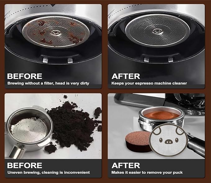 51mm Espresso Puck Screen 3-Pack, Lower Shower Screen, Metal Coffee Reusable Filter for Espresso Portafilter Basket, 1.7 Thickness - 316 Stainless Steel(Cute Animal)