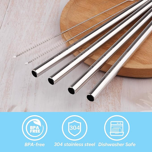 Metal Straw Replacement Set Compatible with Owala Water Bottle 40 oz, Includes 4 Stainless Steel Straws & 2 Brushes, Premium Accessories for Owala Bottles