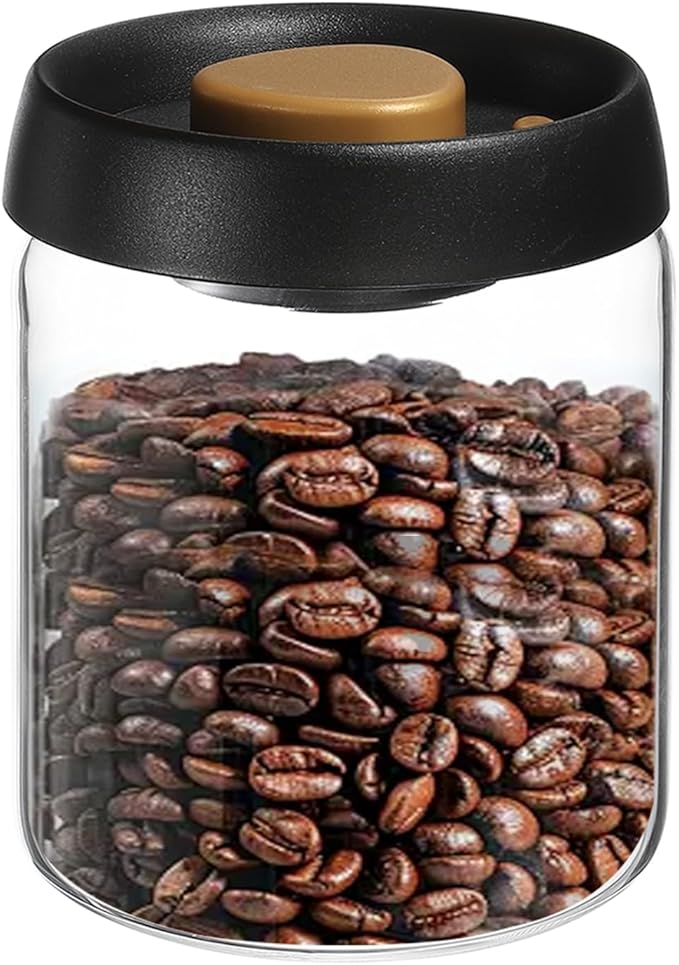uxcell Coffee Vacuum Container, 900ml/30oz Glass Coffee Bean Storage Container with Lids for Spices Biscuits Loose Leaf Tea, Black Gold