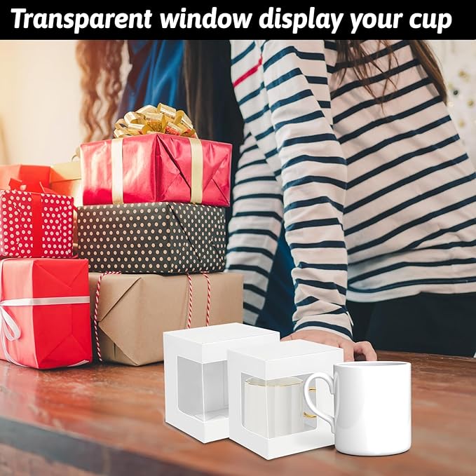 24 Pcs Sublimation Mugs Gift Boxes Transparent Gift Packaging Box for Blanks Sublimation Mugs Packaging 11oz, 12oz, 15oz Sublimation Mugs Blank Mug Box Cups Gift Wrapping