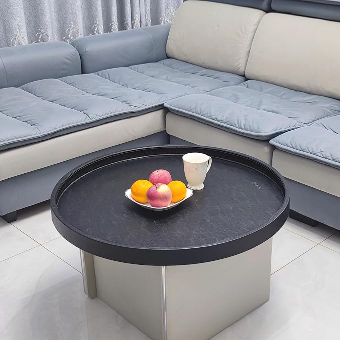 30x30 High-End Light Luxury Leather Round Oversized Tray - Ottoman Coffee Food Serving for Family Dinner, Outdoor Picnic & Party Essentials | Versatile Home Decor Tray(30 inch Black)