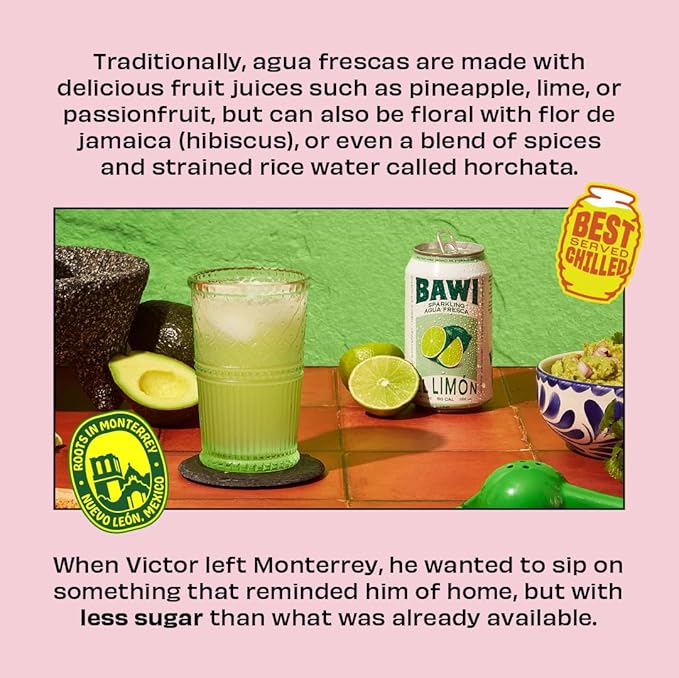 Bawi Agua Fresca Lime Flavored Sparkling Drink, 12 Fluid Ounces (Pack Of 12)