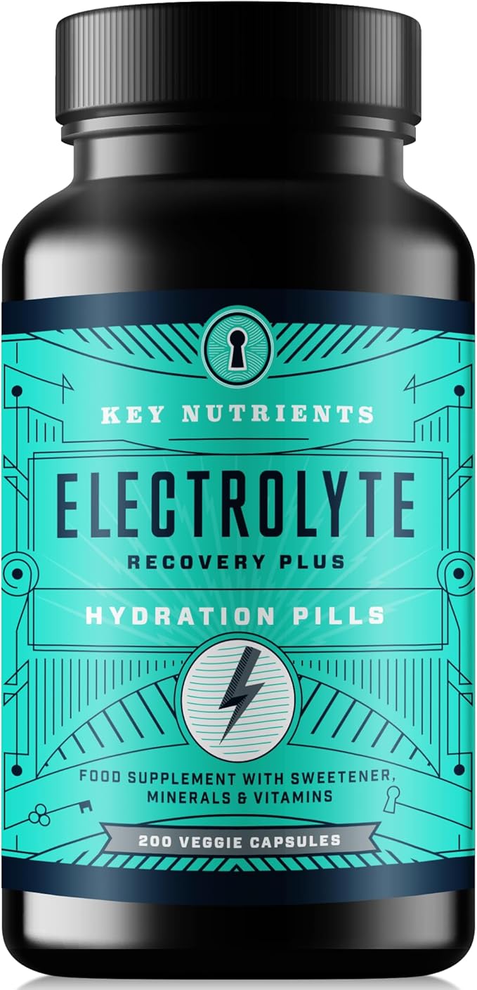 KEY NUTRIENTS Electrolyte Tablets, 200 Capsules, Salt for Dehydration, Fasting Electrolytes- Salt Pills with Electrolytes, No Sugar, Gluten Free Hydration Tablets Made in USA