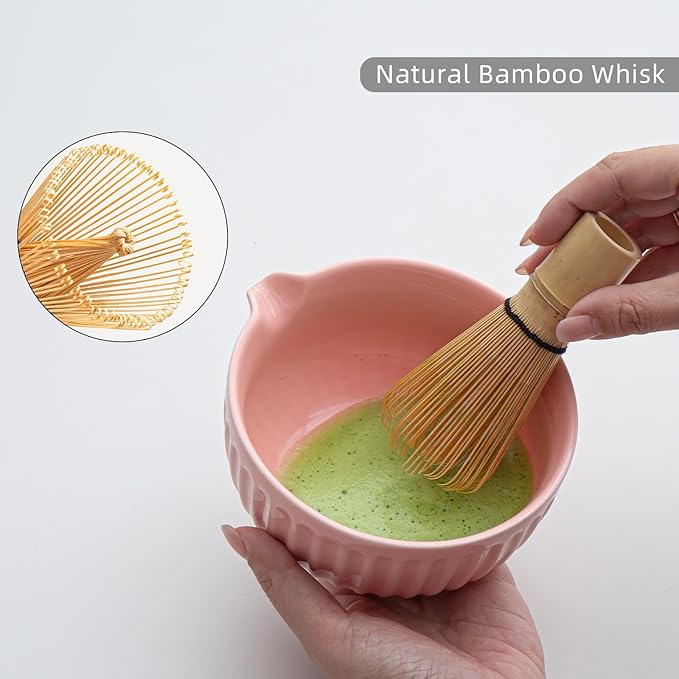 Matcha Whisk Set, Matcha Set Includes Ceramic Matcha Bowl, Matcha Whisk and Holder, Bamboo Scoop, Sifter, Scoop Rest and Tea Towel - 7 Pcs Matcha Making Kit for Matcha Lover and Tea Ceremony