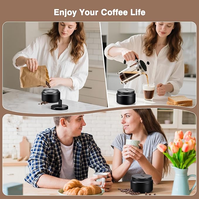 Coffee Canister, Premium Stainless Insulated Vacuum Steel Coffee Bean Storage Container Travel Jar, Kitchen Food Airtight Coffee Grounds Container for Tea, Sugar, Flour (13.5oz-Black New)