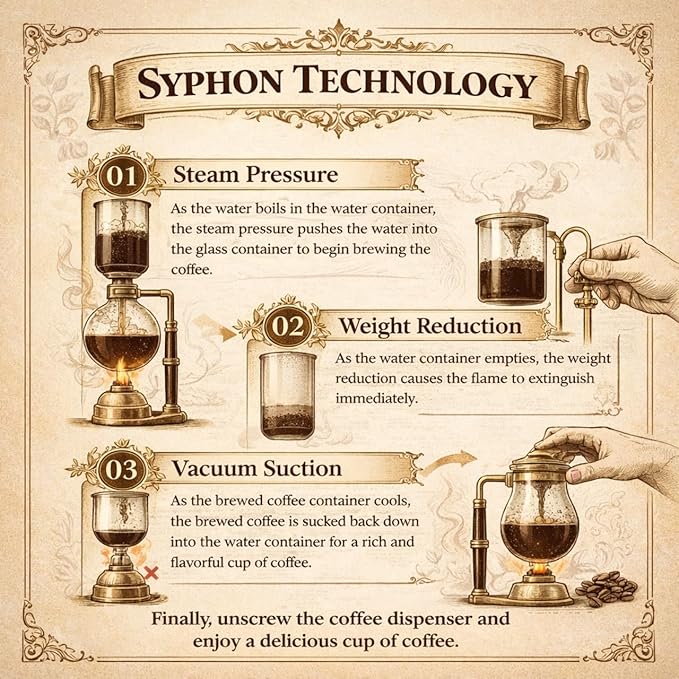 Nispira Belgian Balance Syphon Vacuum Coffee Maker, 500 ml Vintage Gravity Brewing System, Silver Finish, Manual Tabletop Coffee Brewer