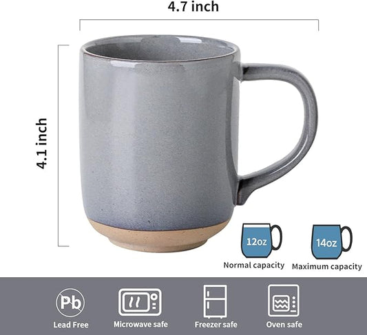 HASENSE Coffee Mugs, 12 OZ Coffee Cups Ceramic Set of 4 with Handle and Speckled Patterns for Man Woman, Vintage Stoneware Porcelain Coffee Cups Set for Tea, Cocoa, Milk, Latte and Cappuccino - Gray
